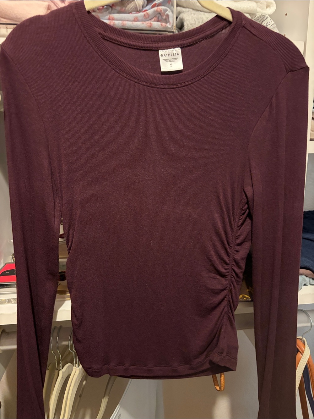 Athleta Long-Sleeve Ruched Side Top - Plum/Burgundy